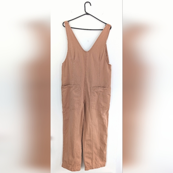 Oversized Tan Jumpsuit with Pockets Boho Cottacore Garden Workwear Size Small - Picture 5 of 13